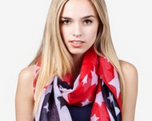 Red, white and blue scarves for her